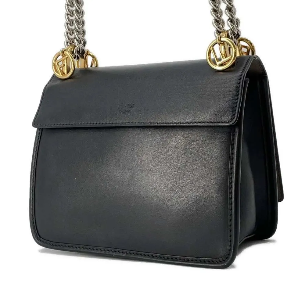Fendi Black Leather Kan I F Shoulder Bag Black Leather Very good - Back View