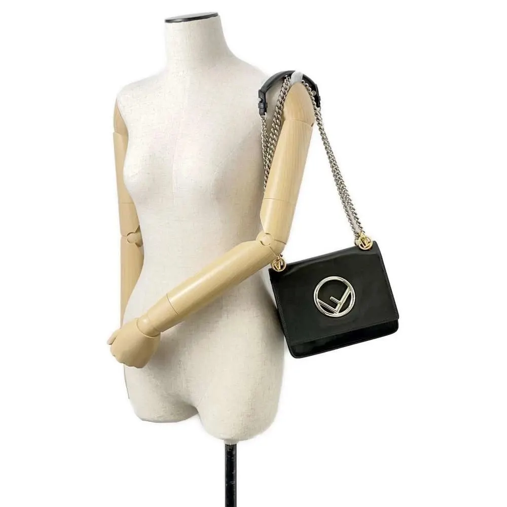 Fendi Black Leather Kan I F Shoulder Bag Black Leather Very good - Model View