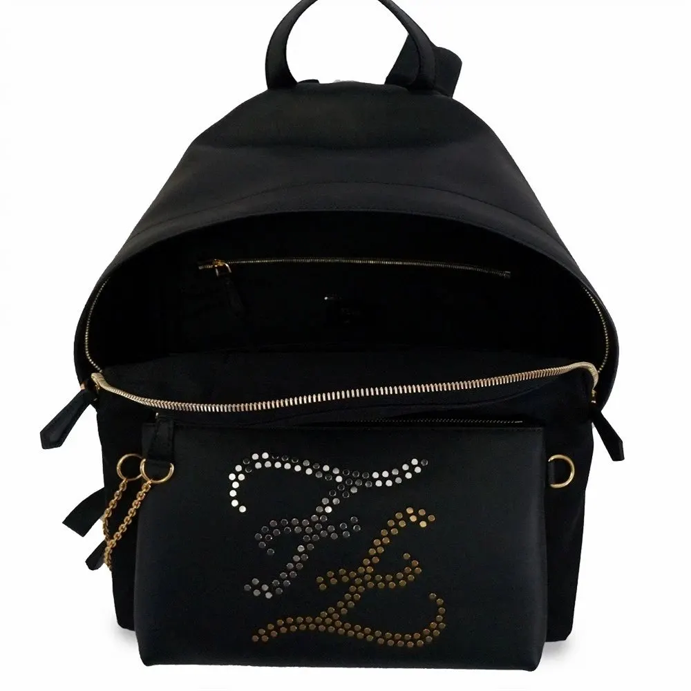 Fendi Black Nylon Calligraphy Embellished Logo Backpack Black Very good - Model View