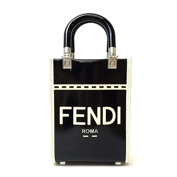 Fendi Black/Cream Patent Leather and Canvas Mini Sunshine Tote Bag Black Canvas Never worn - Front View