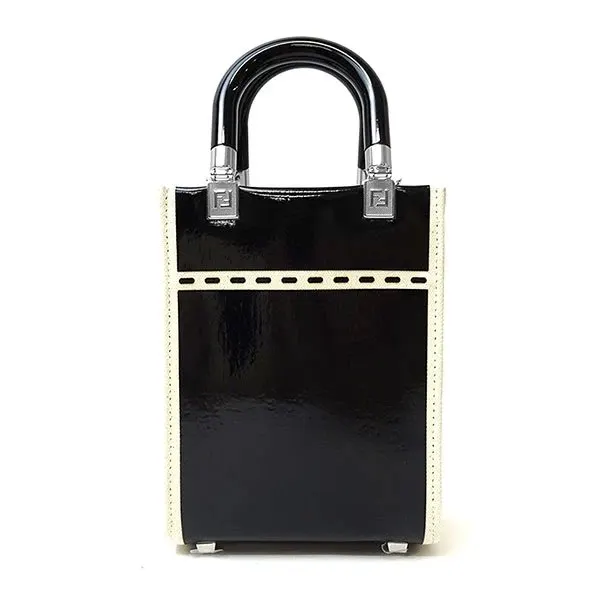 Fendi Black/Cream Patent Leather and Canvas Mini Sunshine Tote Bag Black Canvas Never worn - Inside View