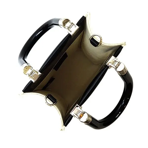 Fendi Black/Cream Patent Leather and Canvas Mini Sunshine Tote Bag Black Canvas Never worn - Model View