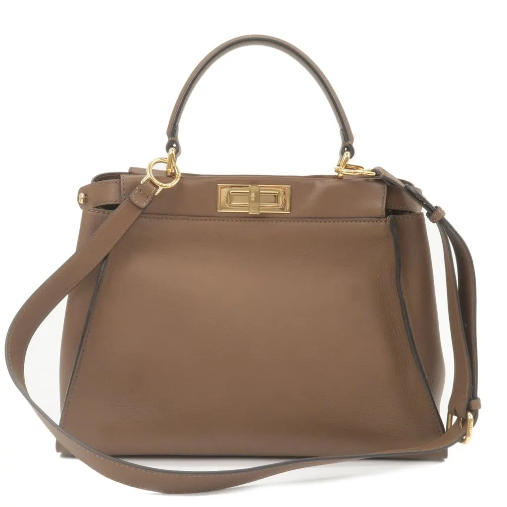 Fendi Brown Leather Medium Peekaboo Top Handle Bag Brown Leather Very good - Front View