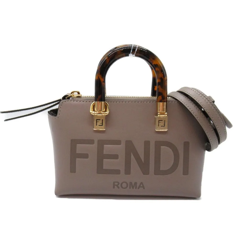 Fendi Gray Greige Leather Mini By The Way Shoulder Bag Grey Leather Very good - Front View