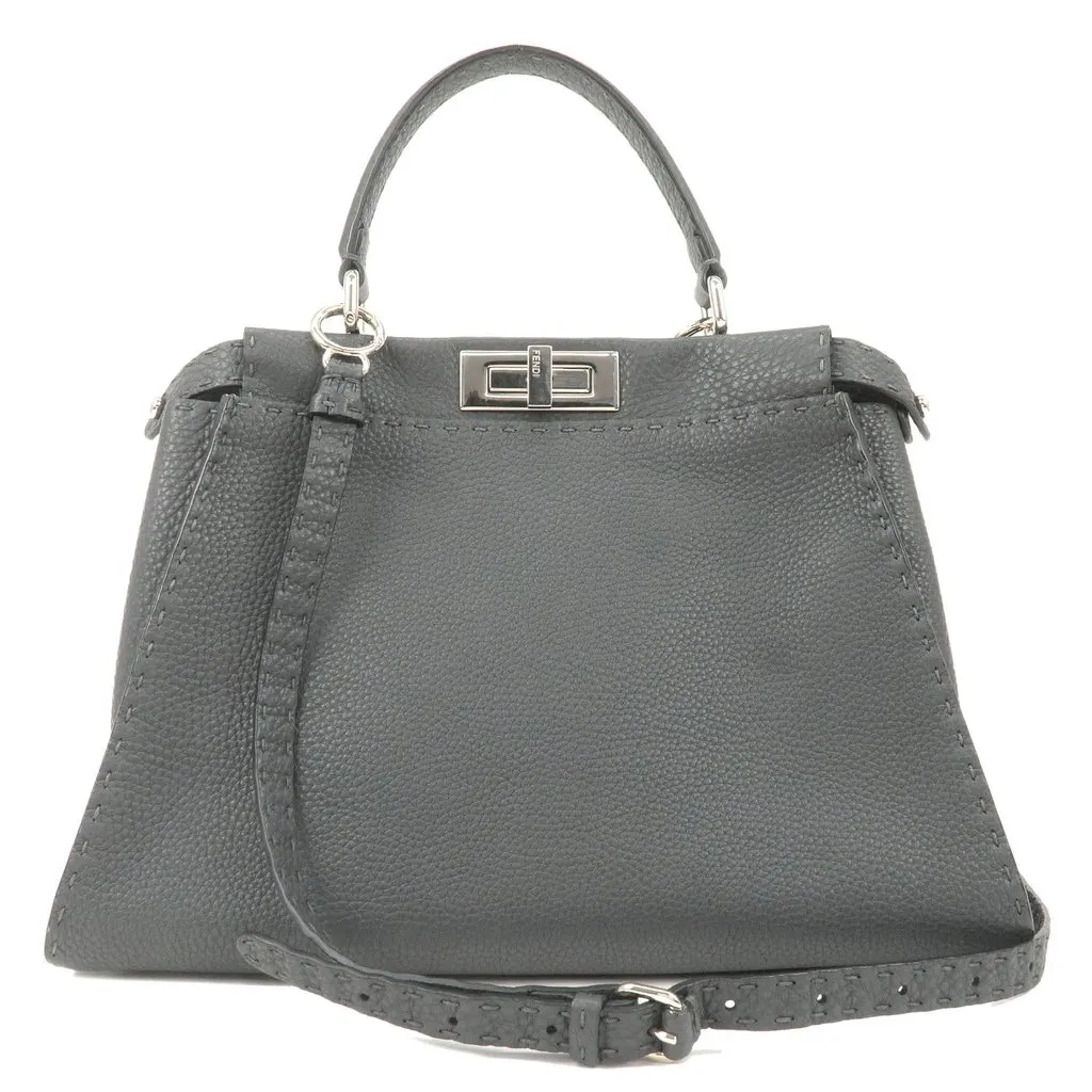 Fendi Grey Selleria Leather Medium Peekaboo Top Handle Bag Grey Leather Good - Front View