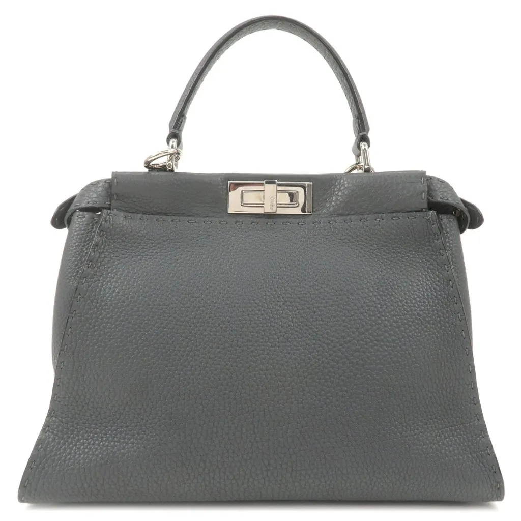 Fendi Grey Selleria Leather Medium Peekaboo Top Handle Bag Grey Leather Good - Back View