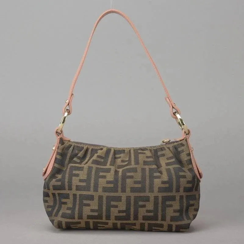 Fendi Tobacco Zucca Canvas And Leather Hobo Bag MultiColor Leather Very good - Model View