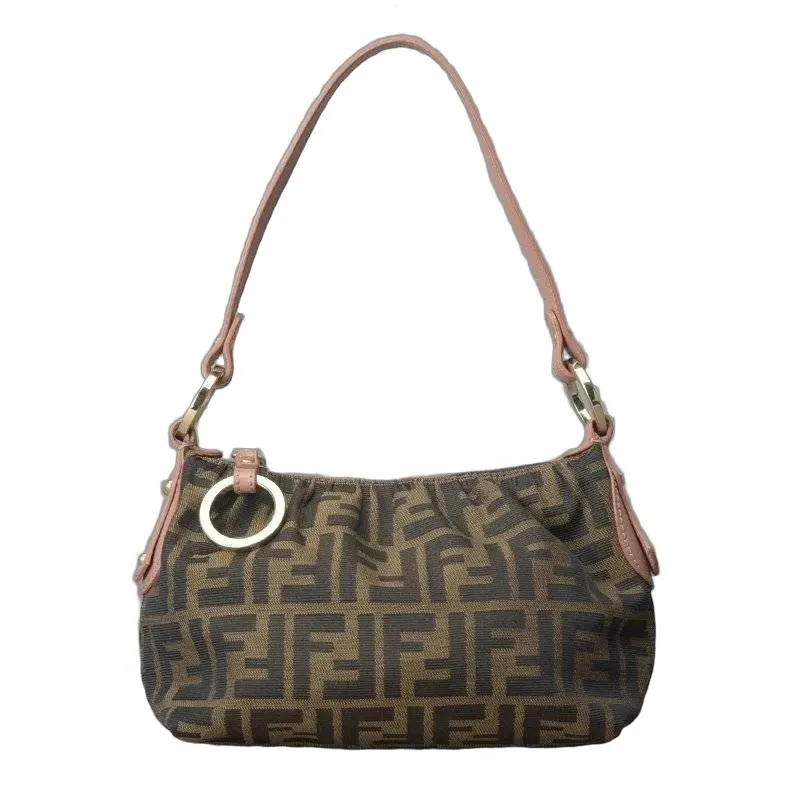 Fendi Tobacco Zucca Canvas And Leather Hobo Bag MultiColor Leather Very good - Front View
