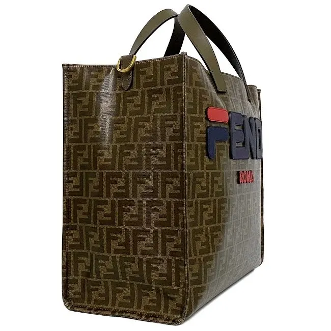 Fendi Fila Brown FF Monogram Printed Large Tote Bag Brown Leather Very good - Front View