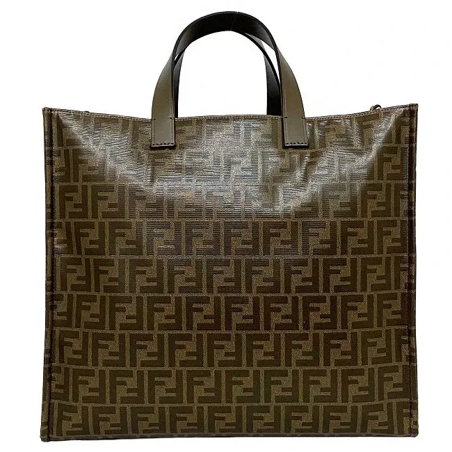 Fendi Fila Brown FF Monogram Printed Large Tote Bag Brown Leather Very good - Back View