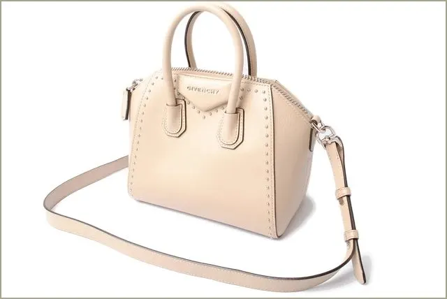 Givenchy Calfskin Mini Studded Antigona Beige Buff Shoulder Bag Beige Leather Very good - Back View