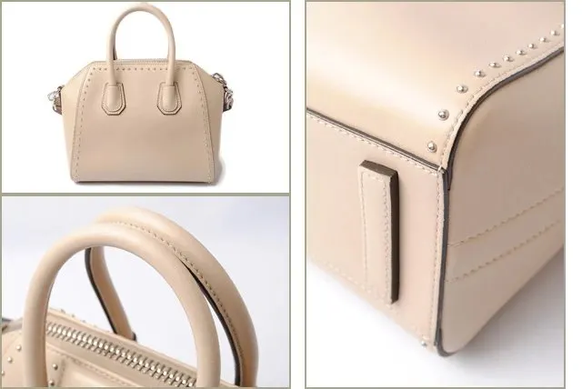 Givenchy Calfskin Mini Studded Antigona Beige Buff Shoulder Bag Beige Leather Very good - Model View