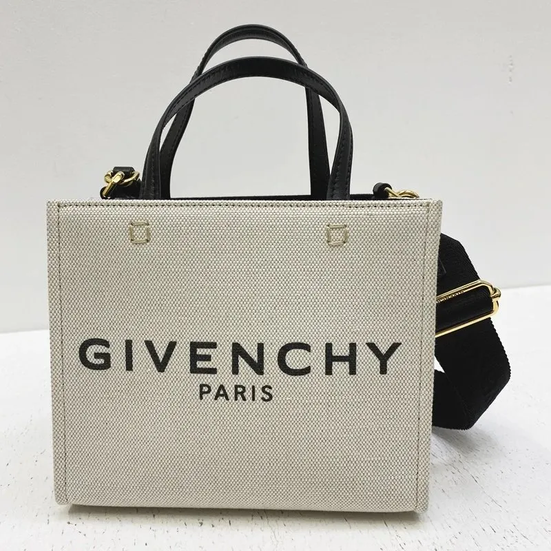 Givenchy WhiteLinen & Cotton Canvas Mini G Shopping Tote Bag MultiColor Canvas Very good - Back View