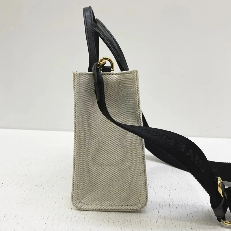 Givenchy WhiteLinen & Cotton Canvas Mini G Shopping Tote Bag MultiColor Canvas Very good - Model View