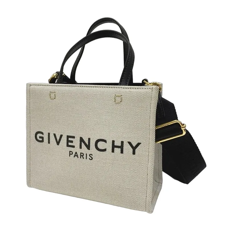 Givenchy WhiteLinen & Cotton Canvas Mini G Shopping Tote Bag MultiColor Canvas Very good - Front View