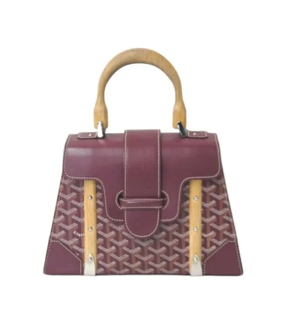 Goyard Burgundy Coated Canvas and Leather Saigon PM Top Handle Bag Burgundy Leather Very good - Front View