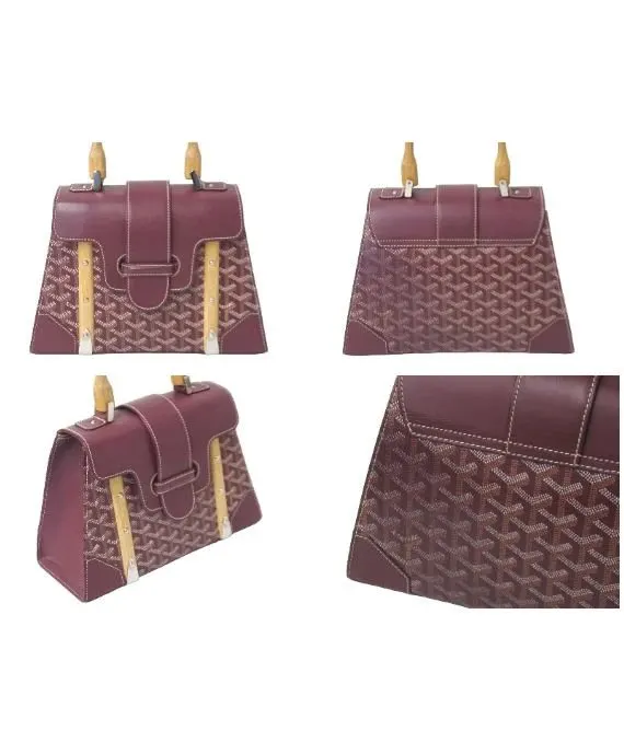 Goyard Burgundy Coated Canvas and Leather Saigon PM Top Handle Bag Burgundy Leather Very good - Back View