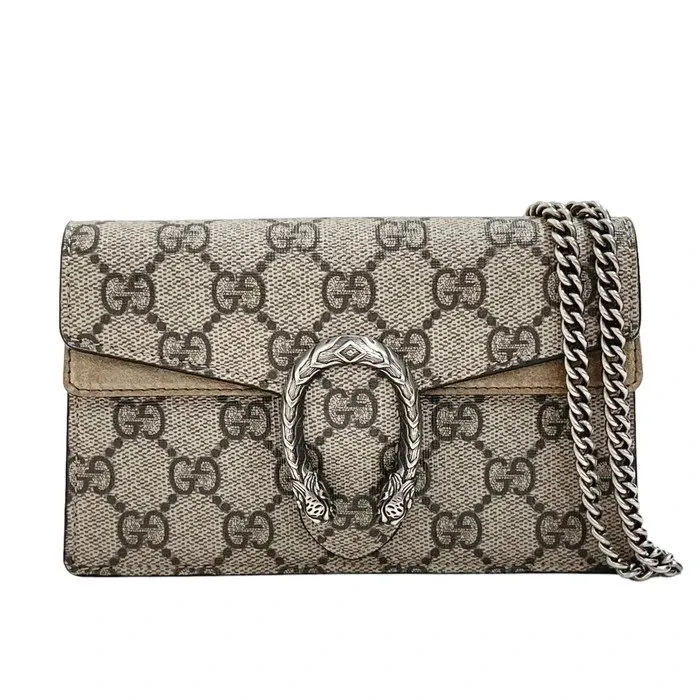 Gucci Beige GG Supreme Canvas and Suede Mini Dionysus Shoulder Bag Beige Canvas Very good - Front View