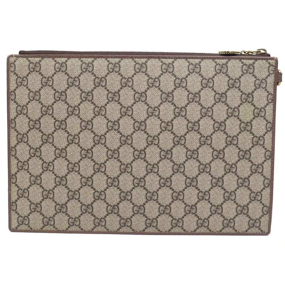 Gucci Beige GG Supreme Coated Canvas Courier Wristlet Pouch Beige Canvas Never worn - Back View
