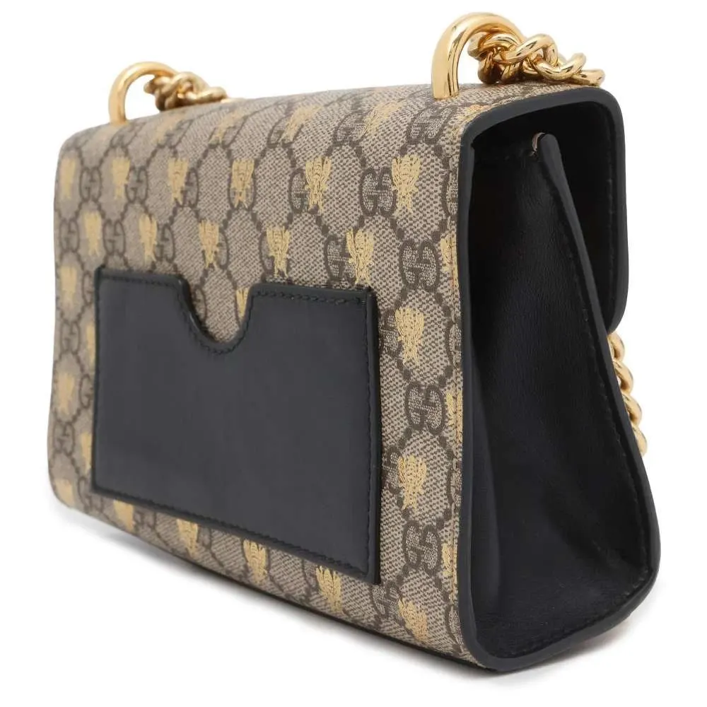 Gucci Beige/Black GG Supreme Bees Canvas and Leather Small Padlock Shoulder Bag Beige Canvas Very good - Back View
