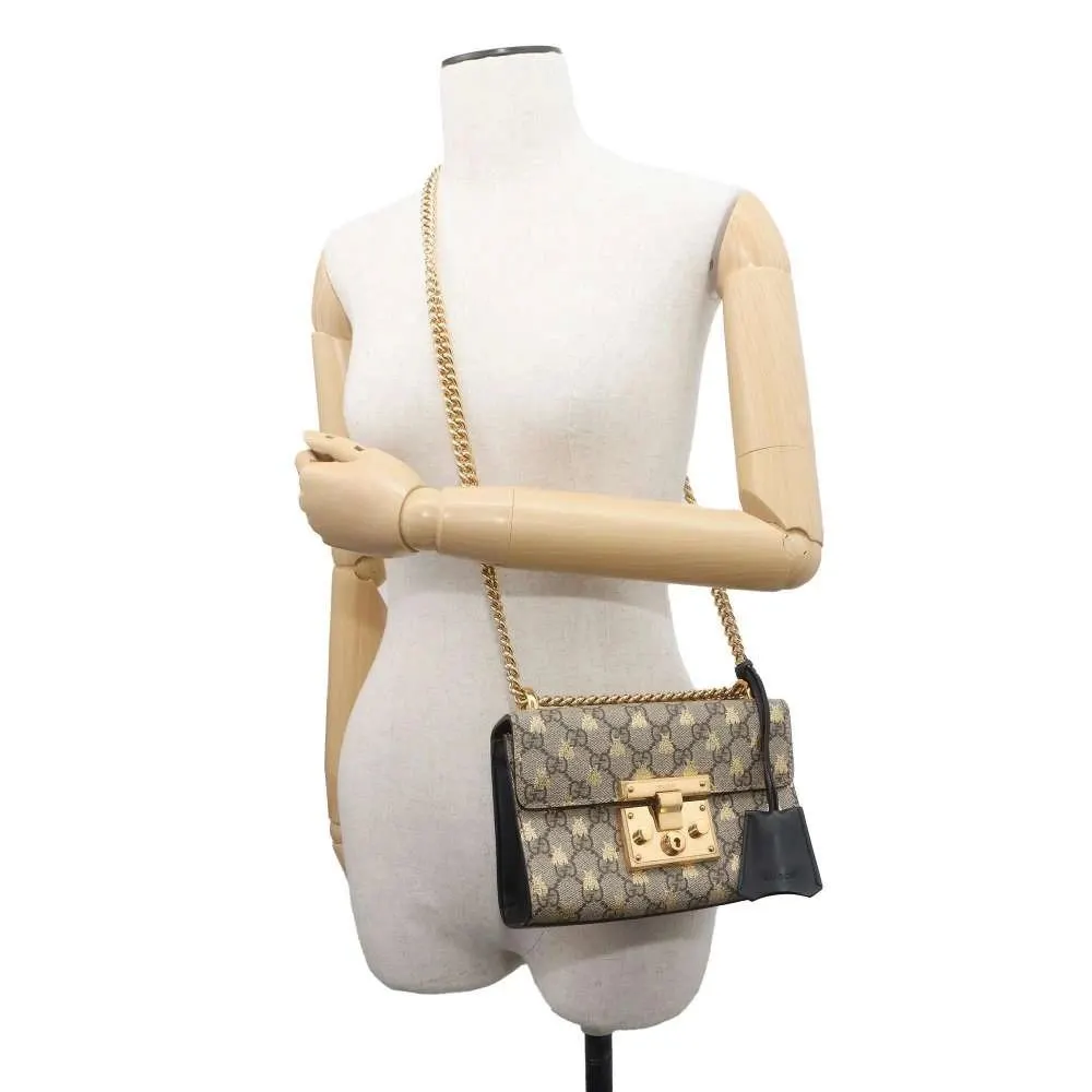 Gucci Beige/Black GG Supreme Bees Canvas and Leather Small Padlock Shoulder Bag Beige Canvas Very good - Model View