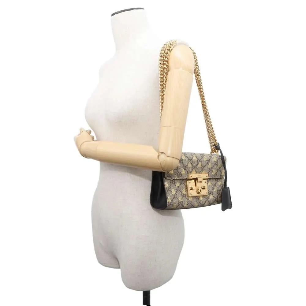 Gucci Beige/Black GG Supreme Bees Canvas and Leather Small Padlock Shoulder Bag Beige Canvas Very good - Box View