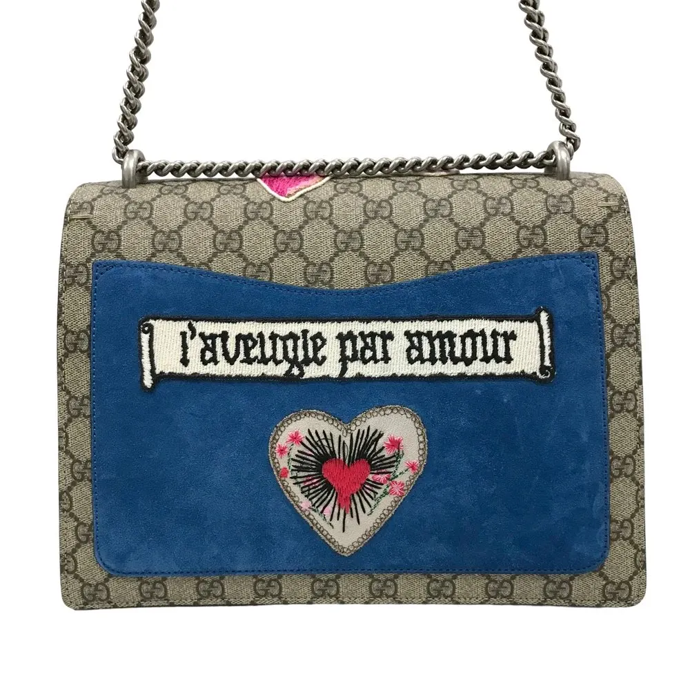 Gucci Beige/Blue Medium Dionysus Cat GG Supreme Canvas Chain Shoulder Bag Beige Canvas Never worn - Inside View