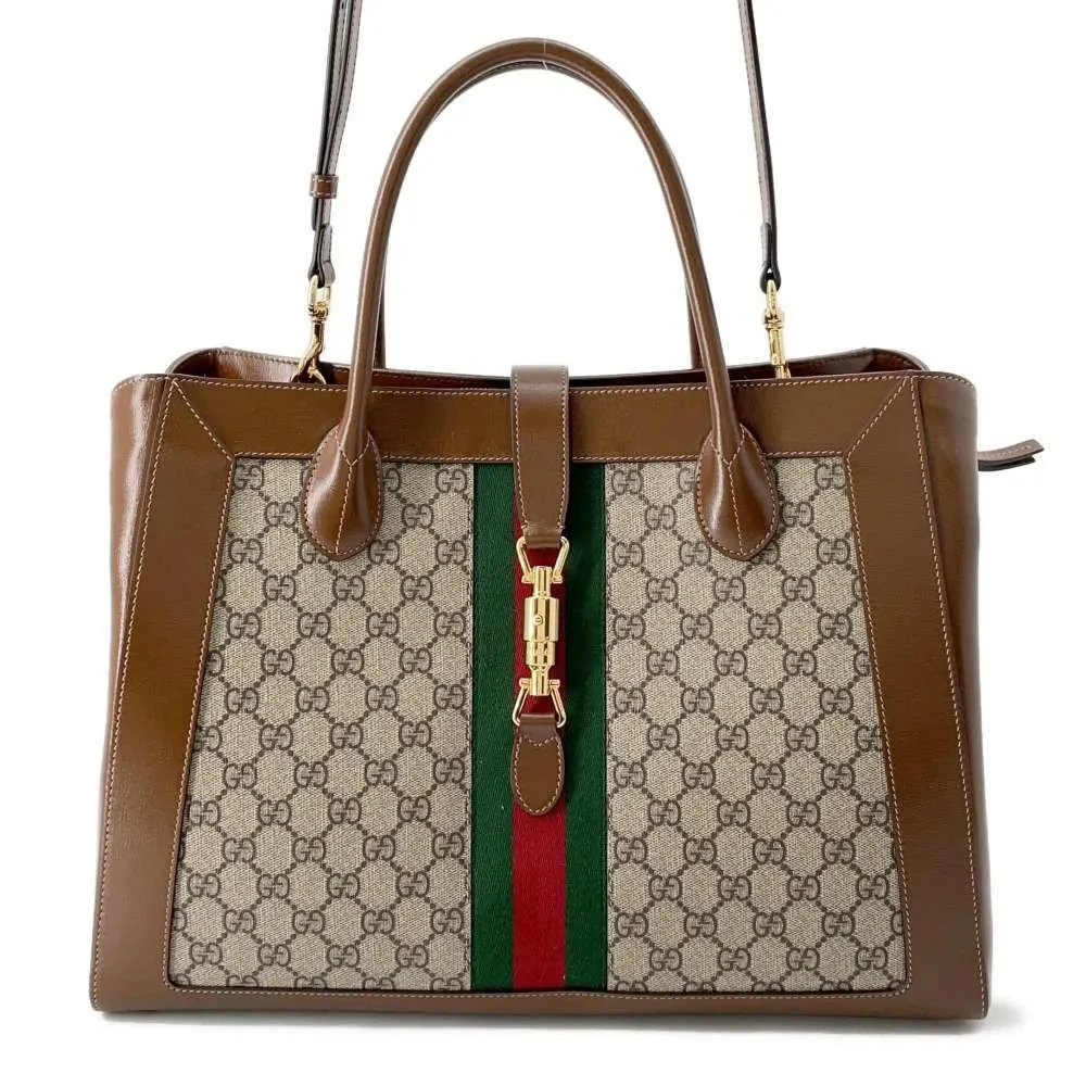 Gucci Beige/Brown GG Canvas and Leather Jackie 1961 Tote Bag Beige Canvas Very good - Front View