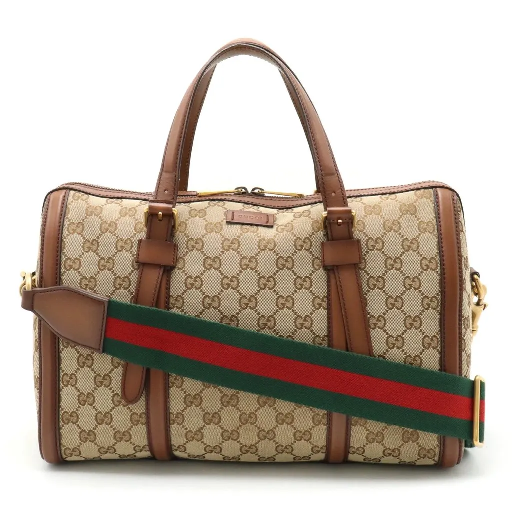 Gucci Beige/Brown GG Canvas and Leather Large Boston Bag Beige Canvas Very good - Front View