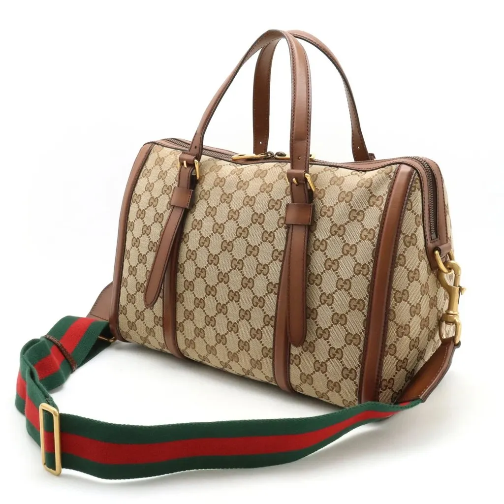 Gucci Beige/Brown GG Canvas and Leather Large Boston Bag Beige Canvas Very good - Back View