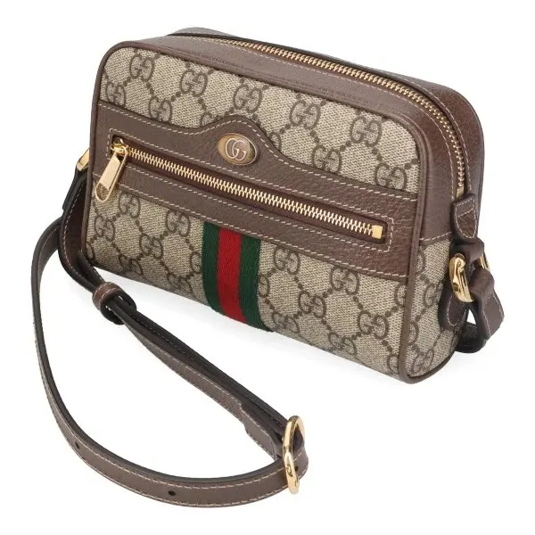 Gucci Beige/Brown GG Supreme Canvas and Leather Mini Ophidia Shoulder Bag Beige Canvas Never worn - Back View