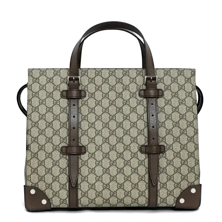Gucci Beige/Brown GG Supreme Canvas and Leather Tote Bag Beige Canvas Very good - Front View