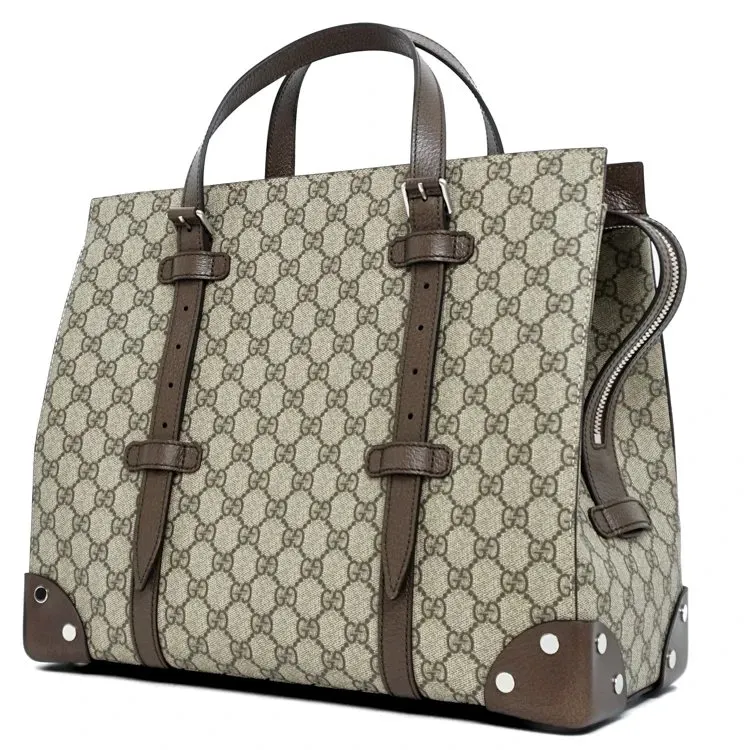 Gucci Beige/Brown GG Supreme Canvas and Leather Tote Bag Beige Canvas Very good - Back View