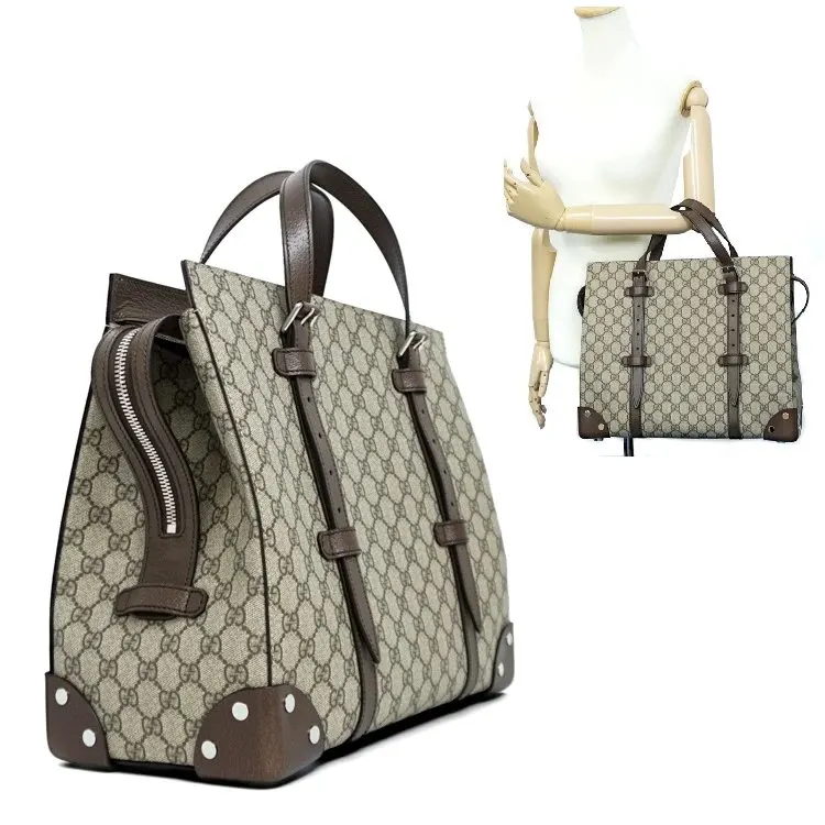 Gucci Beige/Brown GG Supreme Canvas and Leather Tote Bag Beige Canvas Very good - Inside View