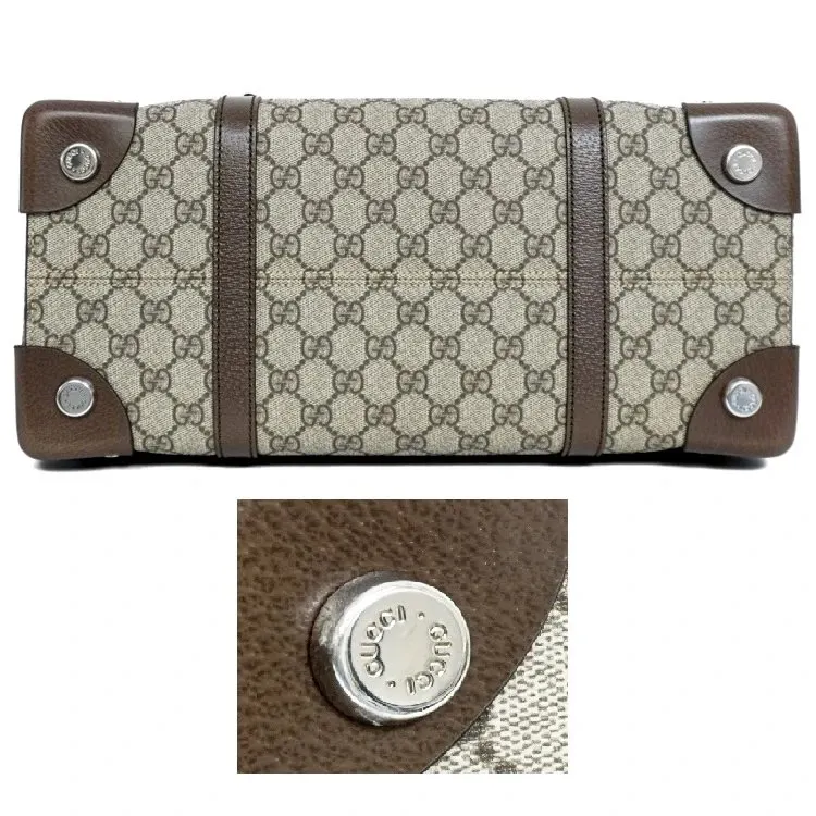Gucci Beige/Brown GG Supreme Canvas and Leather Tote Bag Beige Canvas Very good - Model View