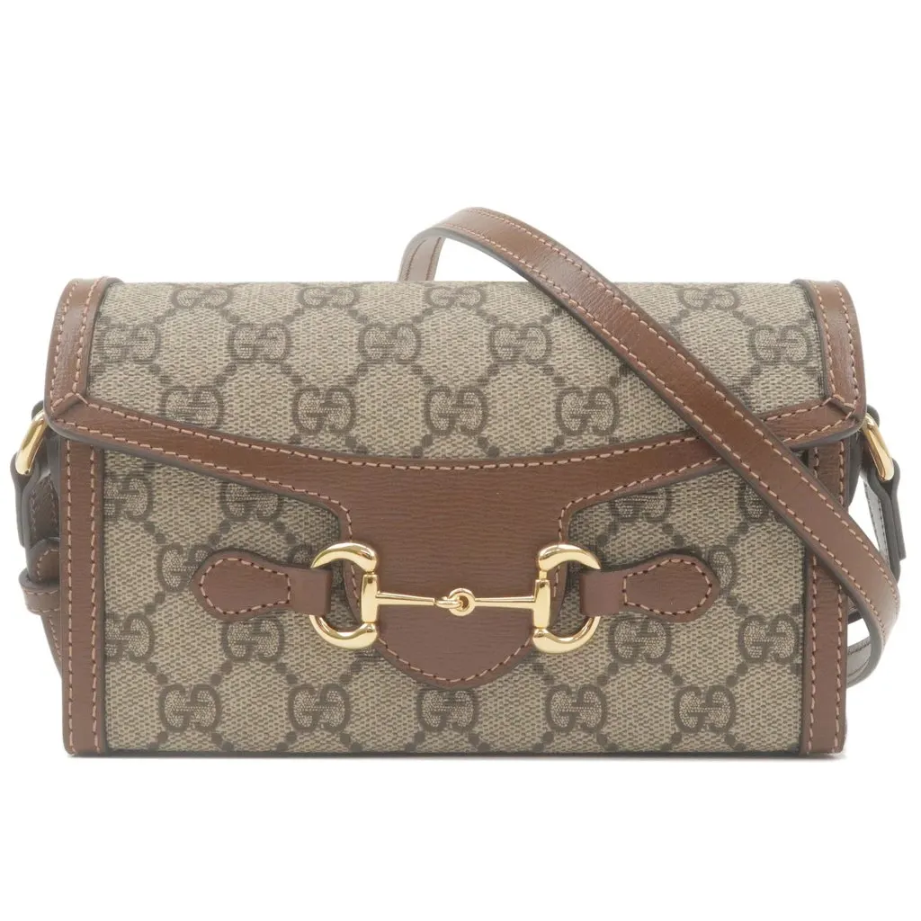Gucci Beige/Brown GG Supreme Canvas Mini Horsebit 1955 Crossbody Bag Beige Canvas Never worn - Front View