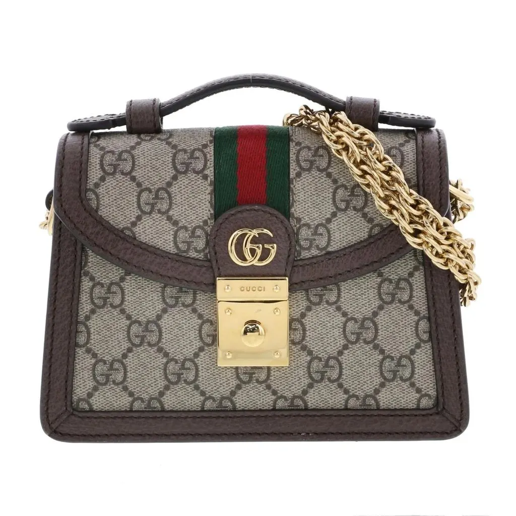 Gucci Beige/Brown Ophidia GG Supreme Canvas and Leather Chain Shoulder Bag Beige Canvas Very good - Front View