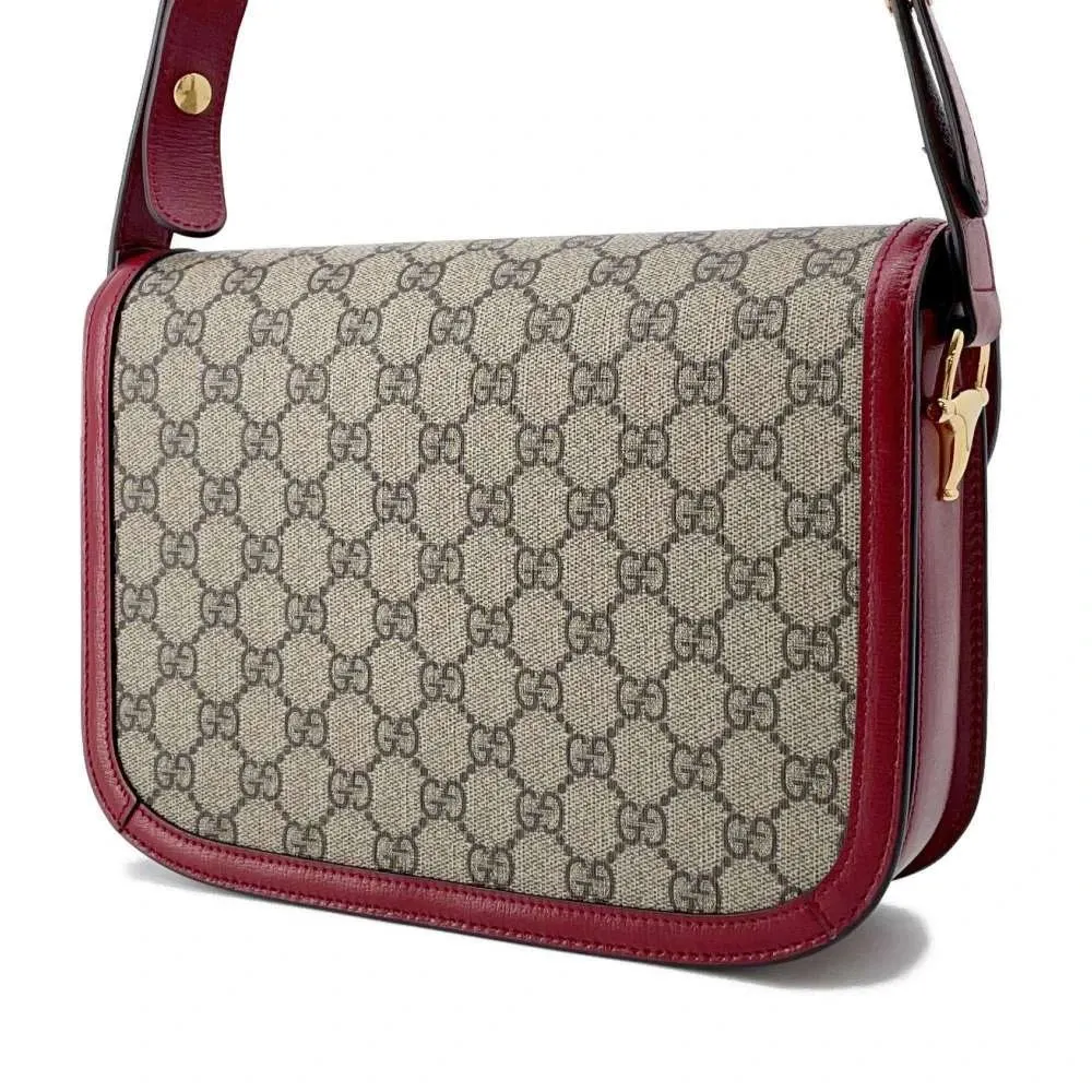 Gucci Beige/Red GG Canvas and Leather 1955 Horsebit Shoulder Bag Beige Canvas Very good - Back View