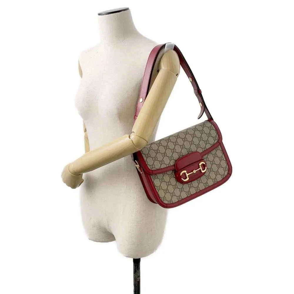 Gucci Beige/Red GG Canvas and Leather 1955 Horsebit Shoulder Bag Beige Canvas Very good - Inside View
