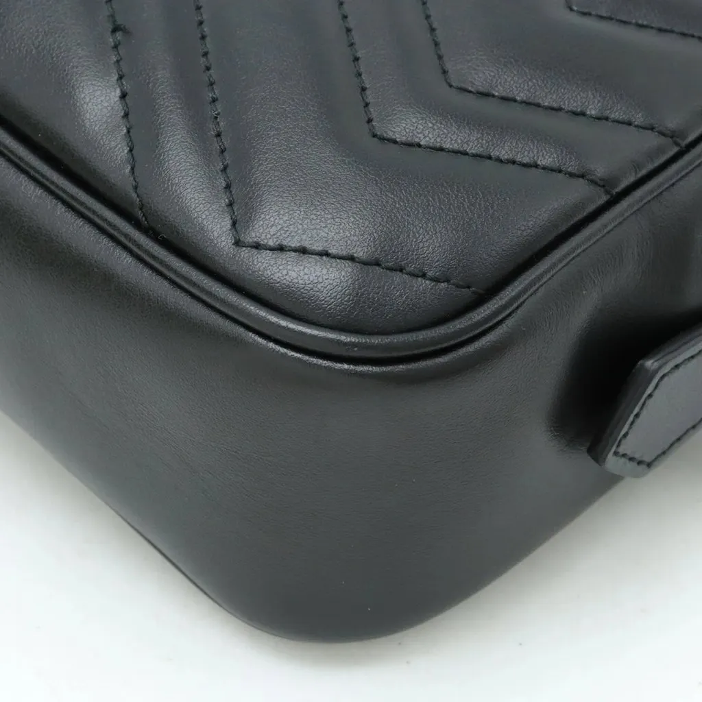 Gucci Black Calfskin Leather GG Marmont Mini Chain Shoulder Bag Black Leather Very good - Inside View
