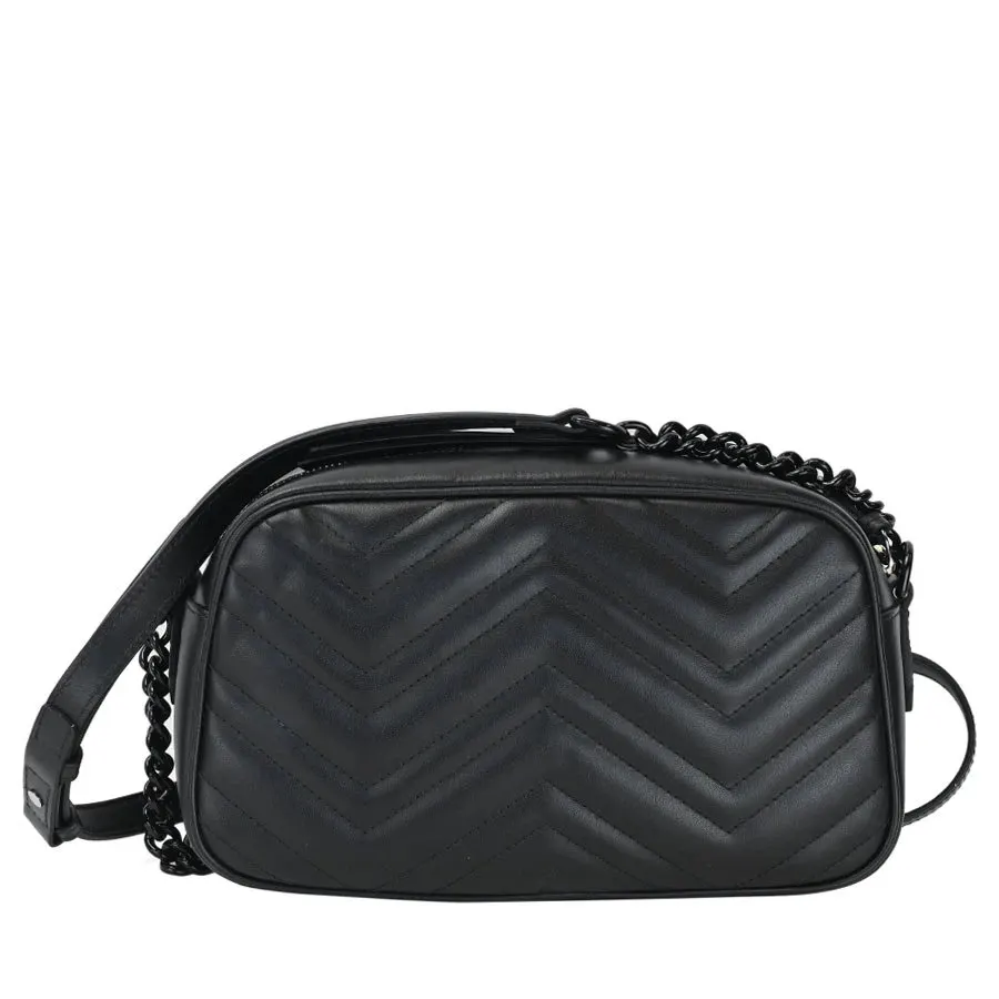 Gucci Black Calfskin Leather GG Marmont Small Chain Shoulder Bag Black Leather Very good - Back View