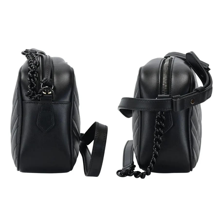 Gucci Black Calfskin Leather GG Marmont Small Chain Shoulder Bag Black Leather Very good - Inside View