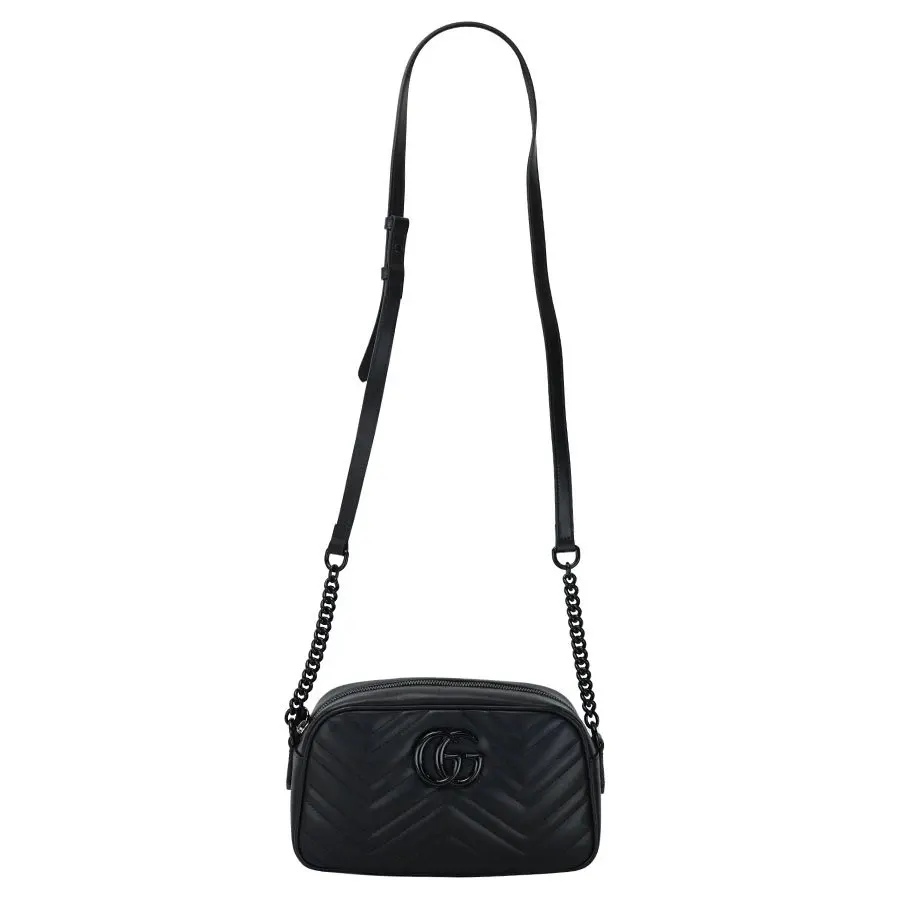 Gucci Black Calfskin Leather GG Marmont Small Chain Shoulder Bag Black Leather Very good - Model View