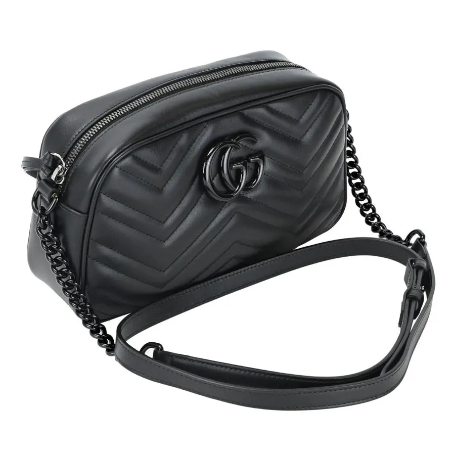 Gucci Black Calfskin Leather GG Marmont Small Chain Shoulder Bag Black Leather Very good - Box View