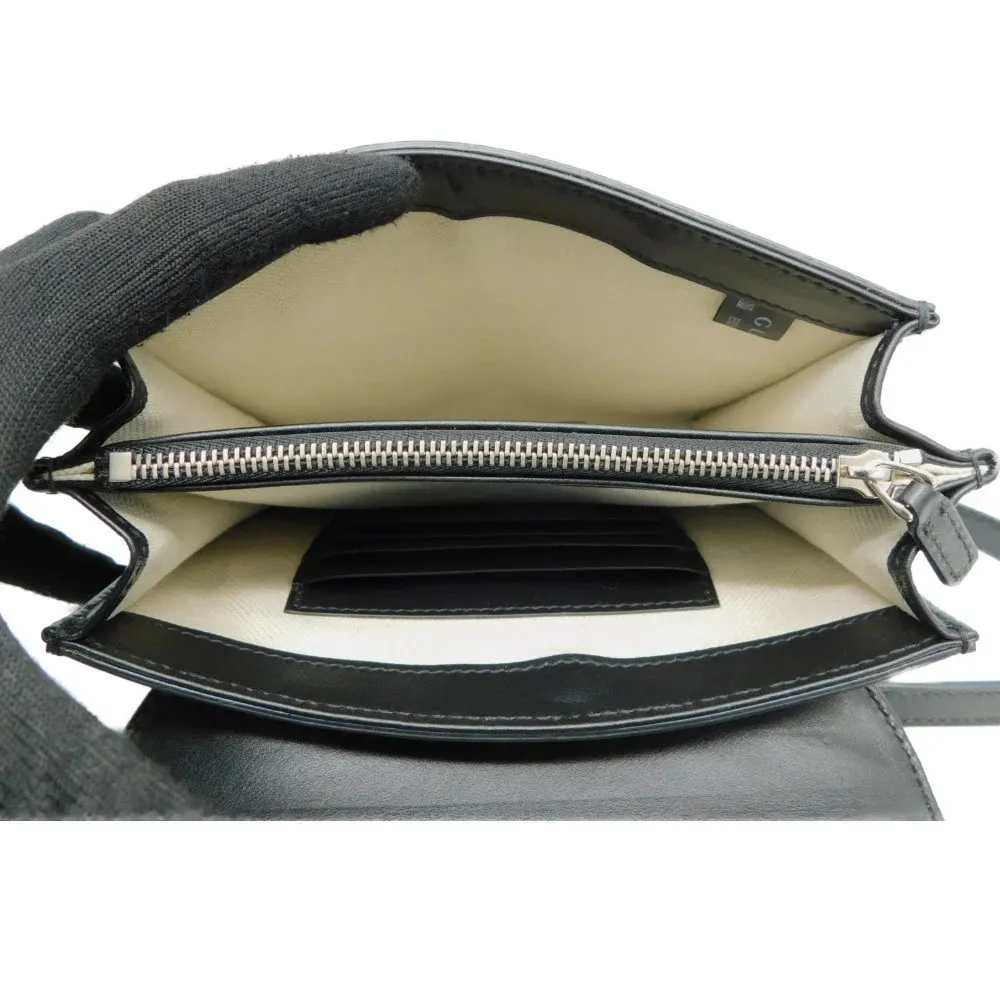 Gucci Black Embossed GG Leather Messenger Bag Black Leather Very good - Model View