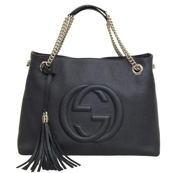 Gucci Black Leather Medium Soho Chain Tote Bag Black Leather Never worn - Front View