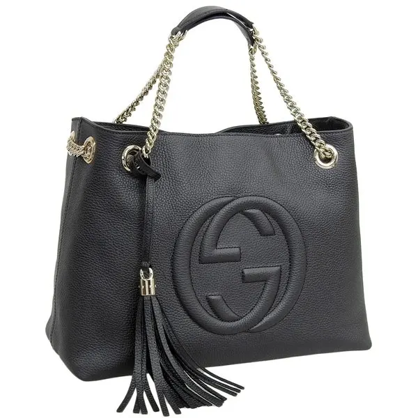Gucci Black Leather Medium Soho Chain Tote Bag Black Leather Never worn - Back View