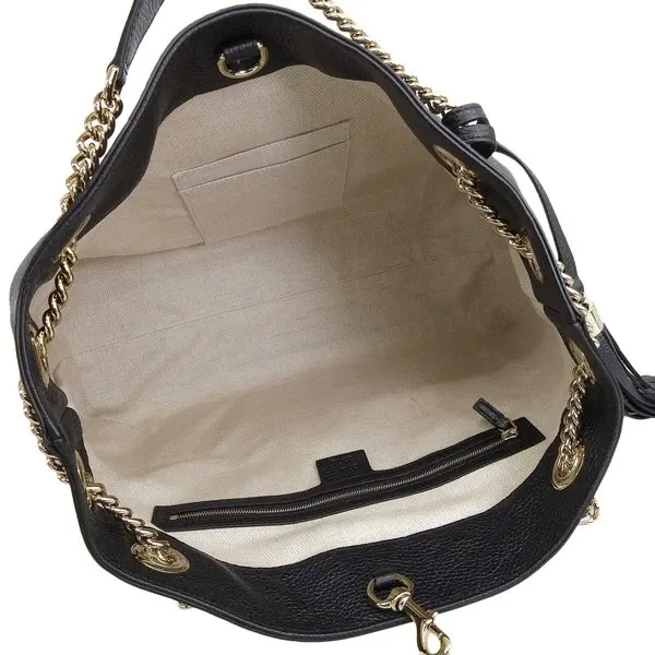 Gucci Black Leather Medium Soho Chain Tote Bag Black Leather Never worn - Box View