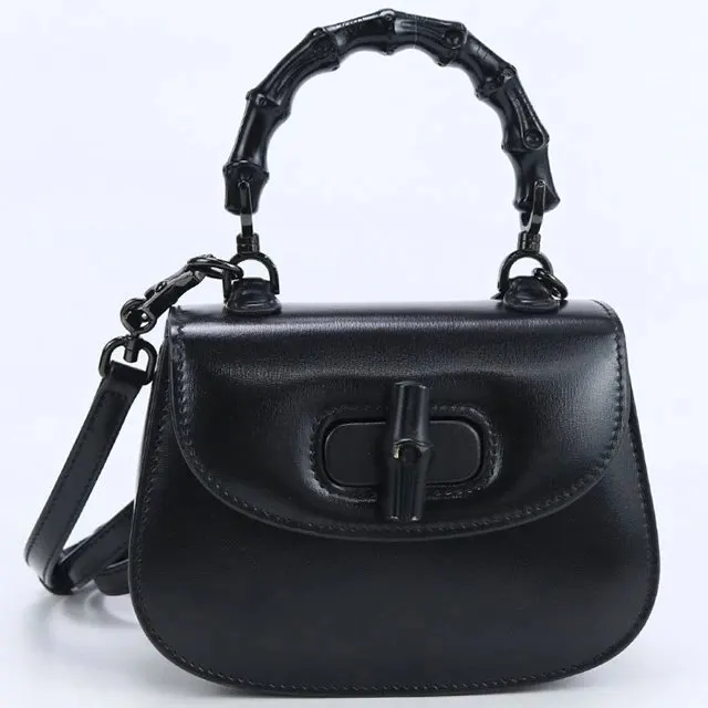 Gucci Black Leather Mini Bamboo 1947 Top Handle Bag Black Leather Very good - Front View