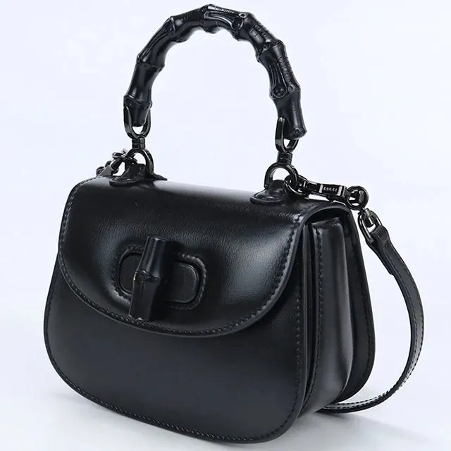 Gucci Black Leather Mini Bamboo 1947 Top Handle Bag Black Leather Very good - Back View